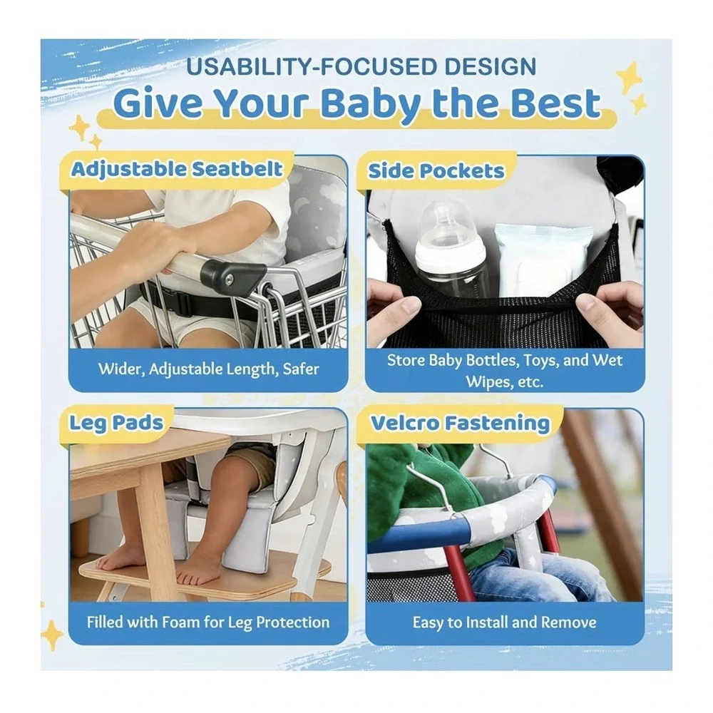 Portable Baby Shopping Cart Seat High Chair Cover For Outdoor Hygiene And Safety